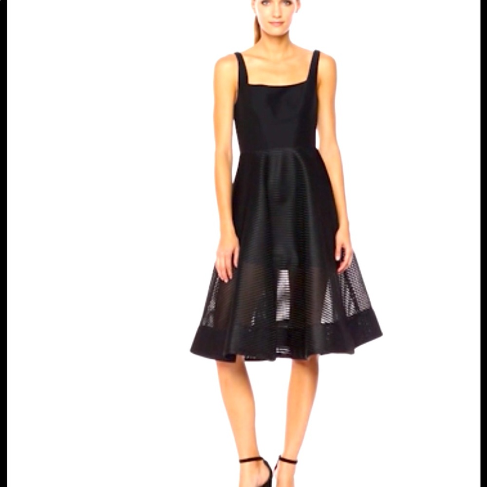 Halston Heritage Square Neck Flare Skirt Dress